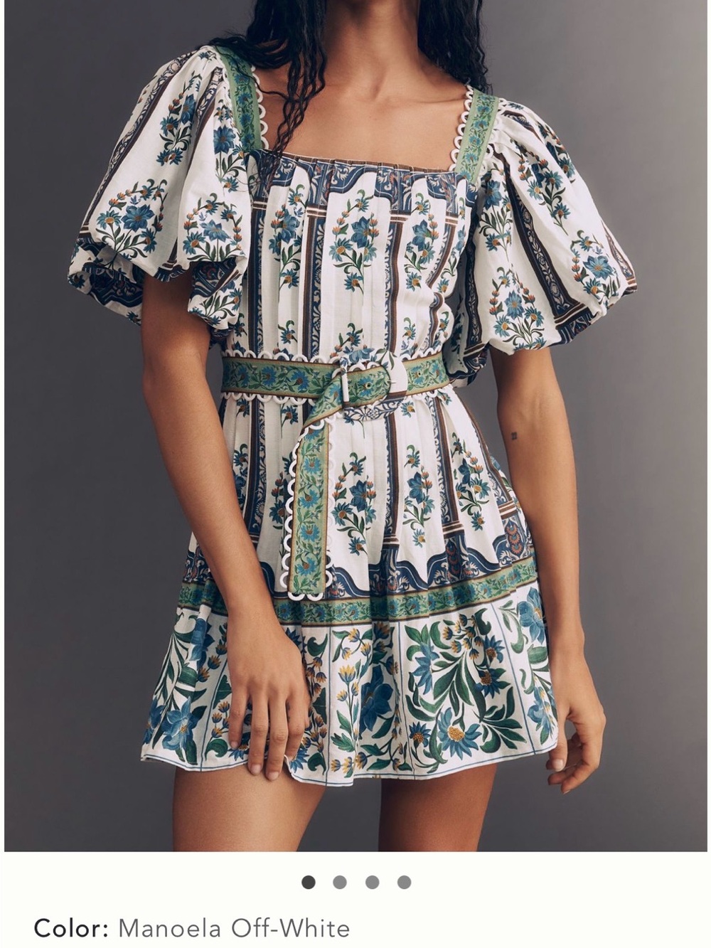 Off-White Floral Puff-Sleeve Mini Dress